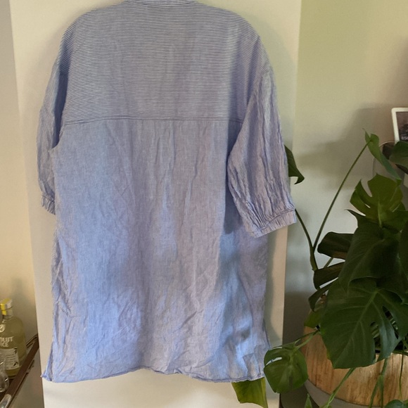 ZARA blue white stripe linen blouse tunic oversize M - Picture 4 of 4